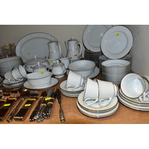 600 - A NORITAKE 'RANIER' PATTERN PART DINNER SERVICE, AND STAINLESS STEEL CUTLERY, a quantity of cutlery ... 