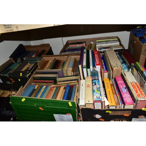 613 - NINE BOXES CONTAINING APPROX 450 BOOKS OF  A WIDE RANGE  OF INTERESTS, some Enid Blyton and other ch... 