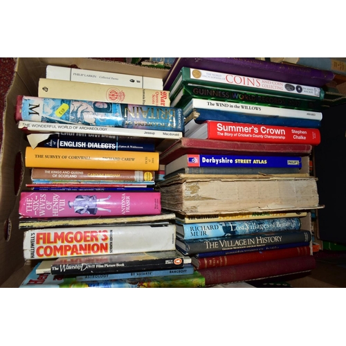 613 - NINE BOXES CONTAINING APPROX 450 BOOKS OF  A WIDE RANGE  OF INTERESTS, some Enid Blyton and other ch... 