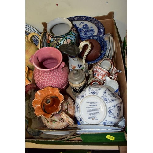 614 - TWO BOXES CONTAINING APPROX FORTY CERAMIC ITEMS INCLUDING FIVE SUSIE COOPER BLUE DAHLIA SOUP DISHES,... 