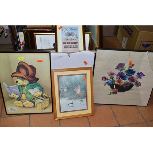 618 - TWO BOXES OF PRINTS ETC, to include a pencil signed Cecil Aldin print of two dogs on an armchair, ap... 