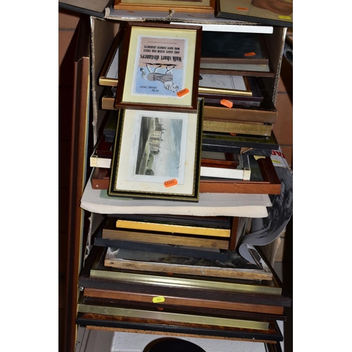 618 - TWO BOXES OF PRINTS ETC, to include a pencil signed Cecil Aldin print of two dogs on an armchair, ap... 