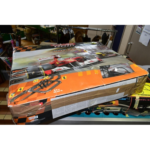 625 - SIX BOXES OF TOYS AND COMICS, to include boxed Scalextric Le Mans 24hr, Carrera Go racing game (one ... 