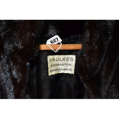 627 - FUR COATS, DRESSES, BAGS AND TABLE LINEN ETC, to include two brown mink fur coats with labels for Fa... 