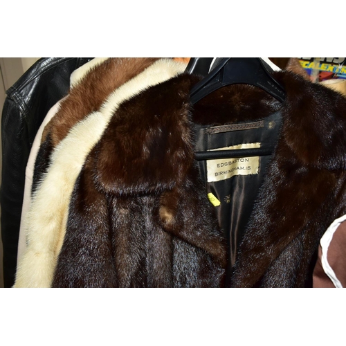 627 - FUR COATS, DRESSES, BAGS AND TABLE LINEN ETC, to include two brown mink fur coats with labels for Fa... 