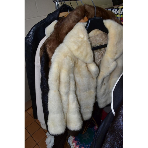 627 - FUR COATS, DRESSES, BAGS AND TABLE LINEN ETC, to include two brown mink fur coats with labels for Fa... 