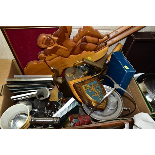 630 - FOUR BOXES OF SUNDRY ITEMS ETC, to include boxed Royal Worcester ramekins, stainless steel dishes, c... 