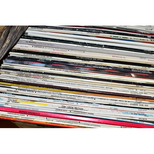 632 - THREE BOXES OF LP RECORDS AND 7 INCH SINGLES, LPs to include 10cc, Gibson Brothers, Peter Nero, Jimm... 