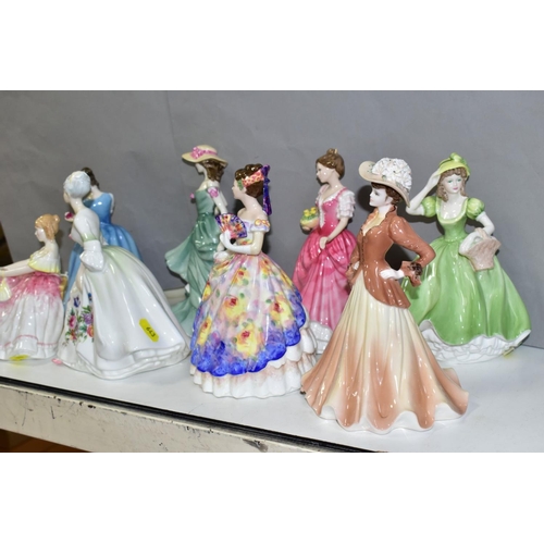 643 - EIGHT ROYAL DOULTON AND COALPORT FIGURINES, comprising Royal Doulton Lorraine HN3118, Diana HN2468, ... 