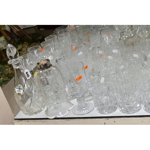 645 - A QUANTITY OF CUT CRYSTAL AND OTHER GLASSWARES, over eighty pieces, to include a ships decanter, two... 