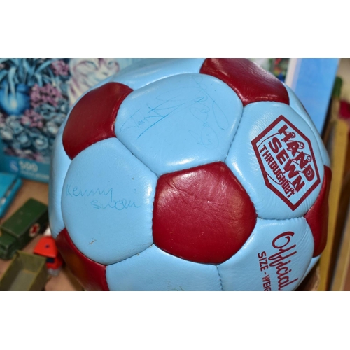 648 - A QUANTITY OF UNBOXED & ASSORTED MATCHBOX DIECAST VEHICLES, JIGSAWS AND SIGNED FOOTBALL, to include ... 