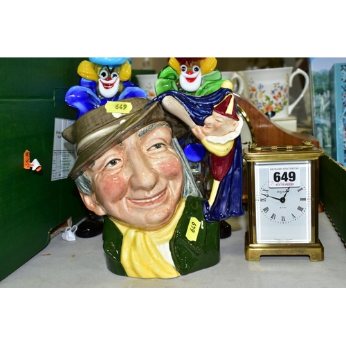 649 - SIX ITEMS INCLUDING A BAYARD EIGHT DAY GLASS CASED CARRIAGE CLOCK, a Royal Doulton 'Punch & Judy' To... 