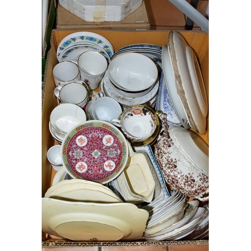 651 - FIVE BOXES OF MIXED CERAMICS AND GLASSWARE  incuding various tableware, a T.G Green blue and cream j... 