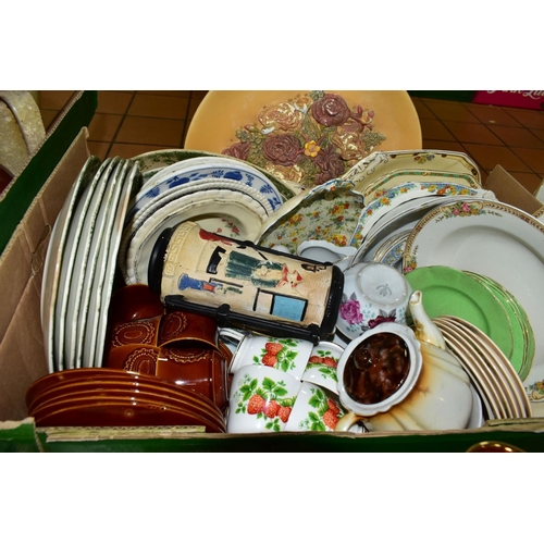 651 - FIVE BOXES OF MIXED CERAMICS AND GLASSWARE  incuding various tableware, a T.G Green blue and cream j... 