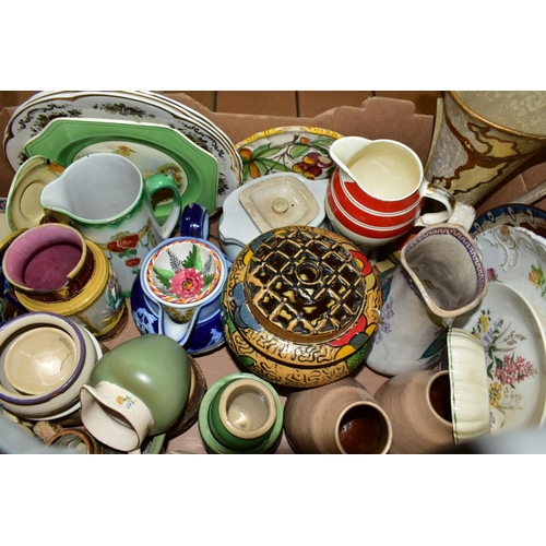 651 - FIVE BOXES OF MIXED CERAMICS AND GLASSWARE  incuding various tableware, a T.G Green blue and cream j... 