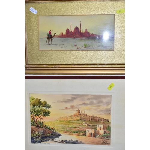 682 - FOUR MALTESE AND TWO ARABIC WATERCOLOURS ETC, comprising two by Joseph Galia 'Entrance of Grand Harb... 