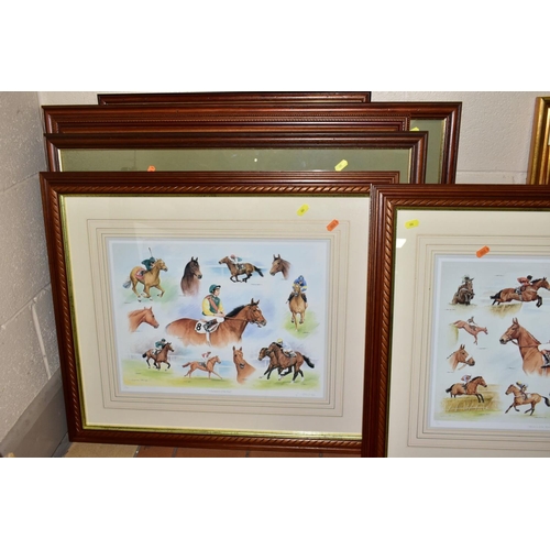 686 - HORSE RACING PRINTS ETC, comprising 'Lammtarra' 5/450 by Roy Miller, Graham Isom 'Dancing Brave & Tr... 