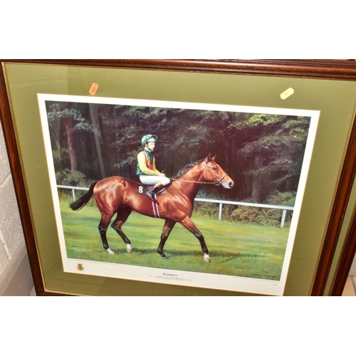 686 - HORSE RACING PRINTS ETC, comprising 'Lammtarra' 5/450 by Roy Miller, Graham Isom 'Dancing Brave & Tr... 