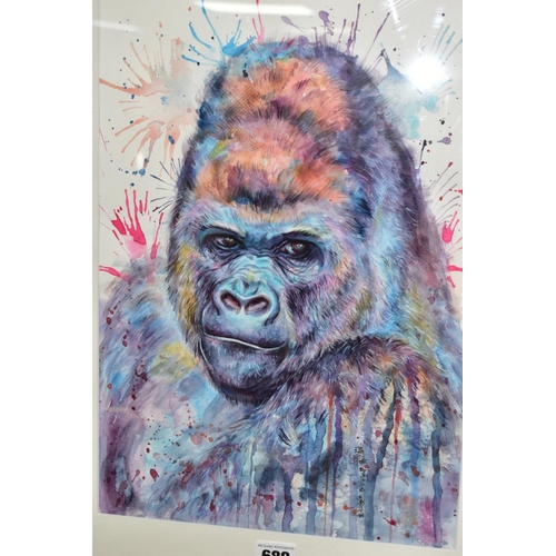 688 - JIAN CHEN (BRITISH CONTEMPORARY) A CONTEMPORARY AND VIBRANT PORTRAIT OF A GORILLA, signed lower left... 