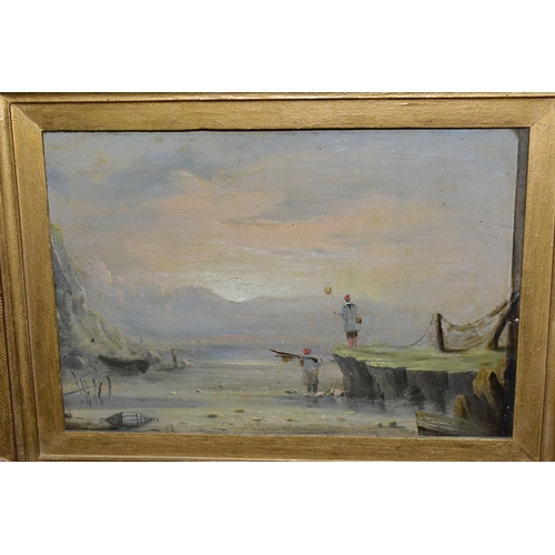 691 - TWO UNSIGNED COASTAL LANDSCAPES CIRCA 1828-1839, possibly depicting fisherman at sunrise and sunset,... 