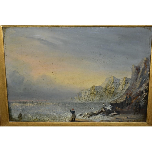 691 - TWO UNSIGNED COASTAL LANDSCAPES CIRCA 1828-1839, possibly depicting fisherman at sunrise and sunset,... 