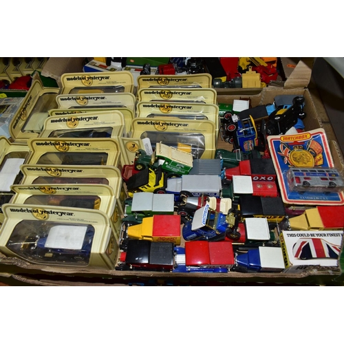 703 - FOUR TRAYS OF UNBOXED DIE-CAST MODEL VEHICLES, to include a Matchbox Superkings K44/3 Bridge layer, ... 