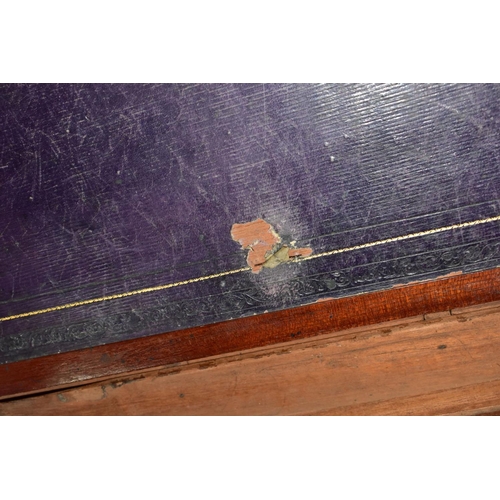 729 - A LARGE MAHOGANY CAMPAIGN STYLE WRITING SLOPE, in need of some restoration, with brass banding, an i... 