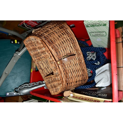 731 - FISHING INTEREST: BOAT SEAT, FLY TYING TOOLS, ANCHOR AND SUNDRY ITEMS, to include a green Action Pro... 