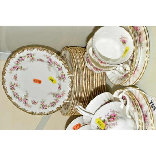 755 - A ROYAL DOULTON 'LAVENDER ROSE' TEA SET, comprising of six cups, six saucers, six tea plates 16cm, s... 