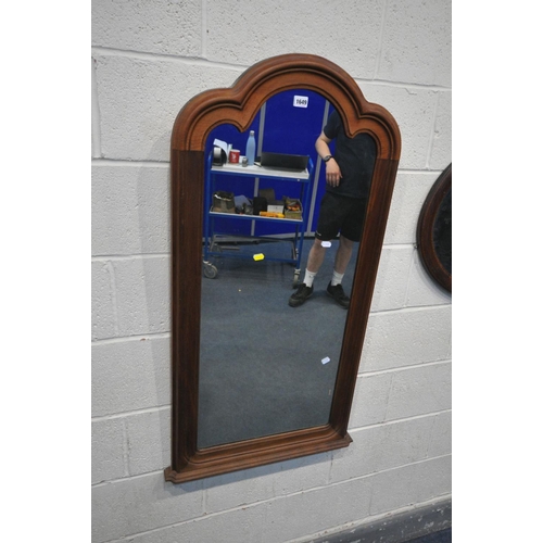 1649 - A HARDWOOD OVERMANTEL MIRROR, 57cm x 117cm, an Edwardian mahogany oval wall mirror (2)