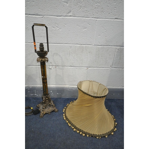 1668 - A 19TH CENTURY OIL LAMP, converted to a table lamp, lacks original upper fittings, the base with cas... 