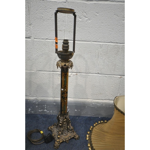 1668 - A 19TH CENTURY OIL LAMP, converted to a table lamp, lacks original upper fittings, the base with cas... 