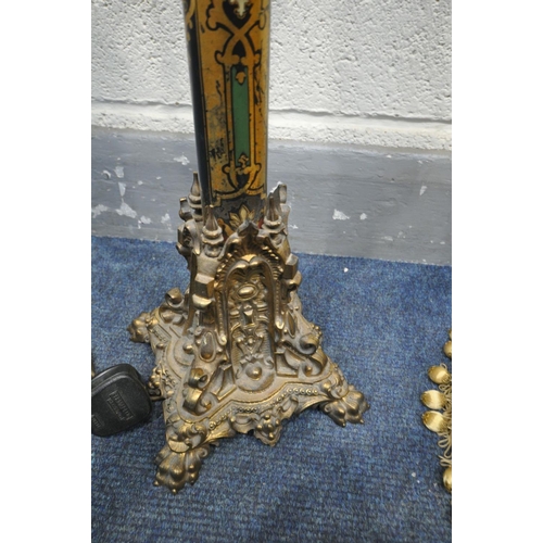 1668 - A 19TH CENTURY OIL LAMP, converted to a table lamp, lacks original upper fittings, the base with cas... 