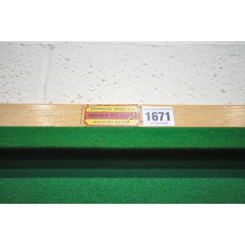 1671 - A GUINNESS BROS. LTD. SNOOKER SPECIALISTS, table top snooker table, length 185 x width 94cm, along w... 