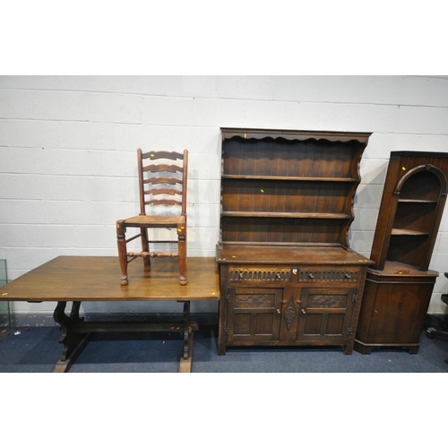 1681 - AN OAK DRESSER with a two tier plate rack and two drawers, width 130cm x depth 42cm x height 172cm x... 