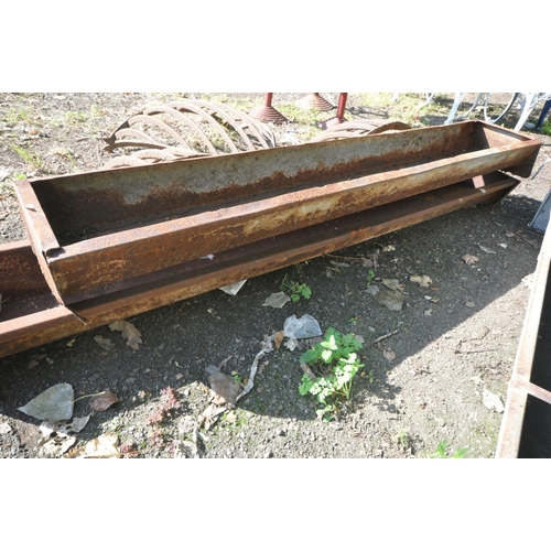 1202 - TWO GALVANISED FEEDING TROUGHS, one wall mounted, longest length 205cm (condition:-both well rusted)