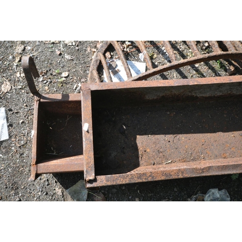 1202 - TWO GALVANISED FEEDING TROUGHS, one wall mounted, longest length 205cm (condition:-both well rusted)