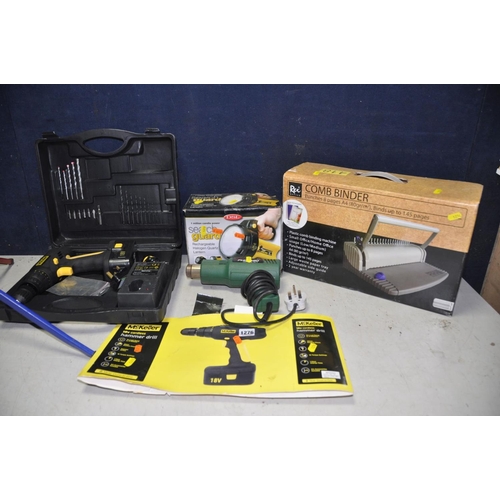 1276 - A MCKELLAR MCKM10 cordless hammer drill, Bosch PHG-490 heat gun (both PAT pass and working) and a Se... 