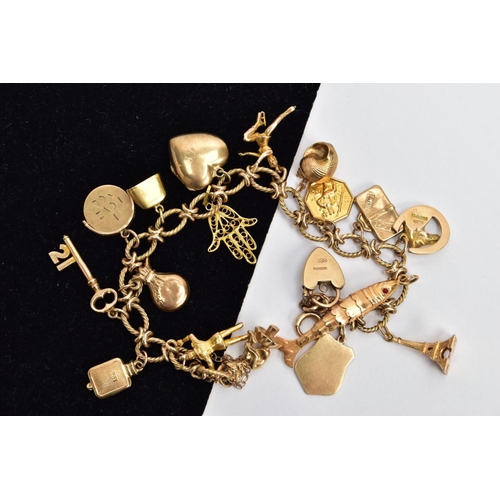 1 - A 9CT GOLD CHARM BRACELET, twisted oval link bracelet  fitted with a heart padlock clasp hallmarked ... 