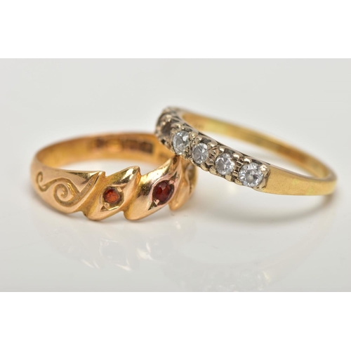 14 - AN 18CT GOLD RING AND A DIAMOND HALF ETERNITY RING, the first a late Victorian ring, designed with t... 