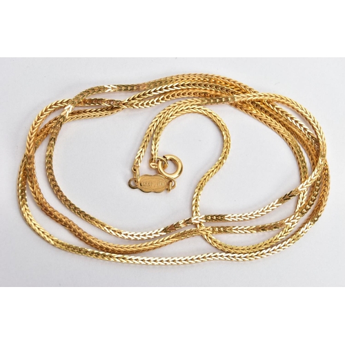 2 - A YELLOW METAL FRANCO BOX LINK CHAIN, fitted with a spring clasp, stamped 750 Italian marks 1 AR, le... 