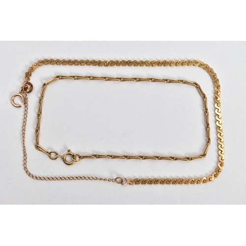 22 - TWO 9CT GOLD BRACELETS, the first an 'S' link chain bracelet fitted with an AF spring clasp hallmark... 