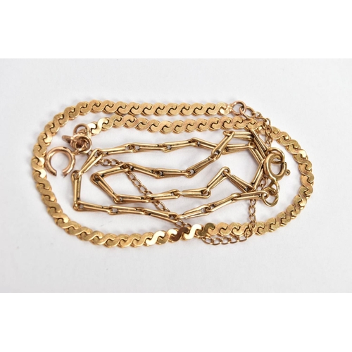 22 - TWO 9CT GOLD BRACELETS, the first an 'S' link chain bracelet fitted with an AF spring clasp hallmark... 