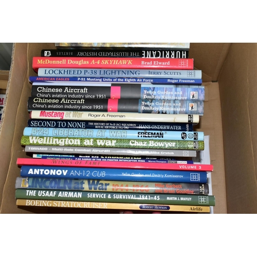 305 - AIRCRAFT / MILITARY BOOKS, three boxes containing approximately seventy-one mainly hardback titles, ... 