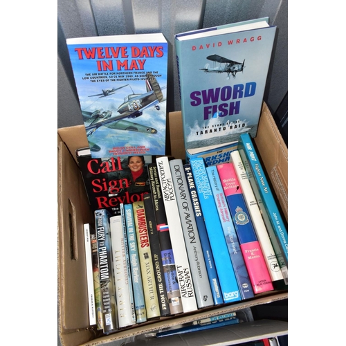 311 - AIRCRAFT / MILITARY BOOKS, three boxes containing approximately seventy-four, mainly hardback titles... 