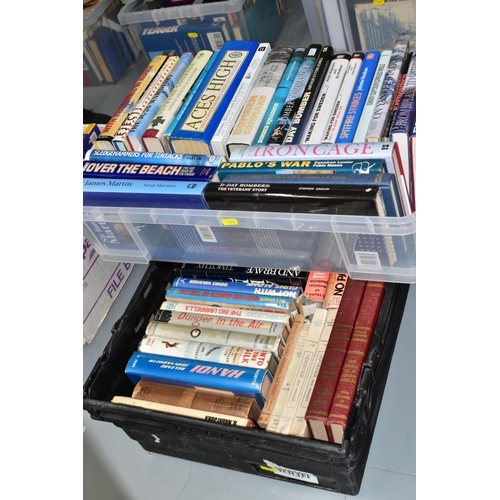 316 - AIRCRAFT / MILITARY BOOKS, two boxes containing approximately fifty-five hardback titles, subjects i... 