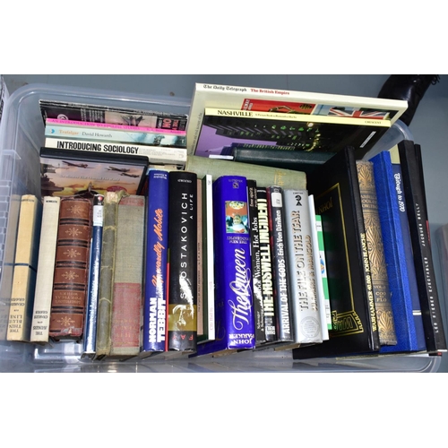 324 - BOOKS, four boxes containing approximately 135 miscellaneous titles in hardback and paperback format... 