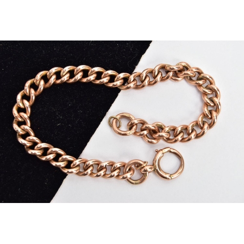 4 - A ROSE GOLD BRACELET, curb link bracelet each link stamped 9.375, fitted with a bolt ring clasp unma... 