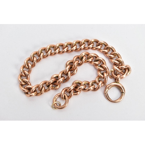 4 - A ROSE GOLD BRACELET, curb link bracelet each link stamped 9.375, fitted with a bolt ring clasp unma... 