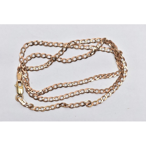 47 - A 9CT GOLD CHAIN NECKLACE, a rose gold flat curb link chain, approximate length 530mm,  fitted with ... 